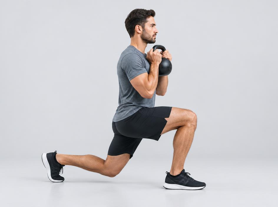 Zancada inversa con kettlebell con kettlebell (pesa rusa): técnica correcta