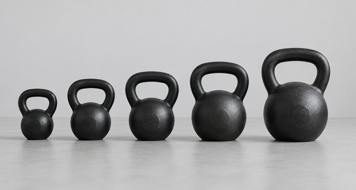Kettlebells de hierro fundido ordenadas de menor a mayor peso